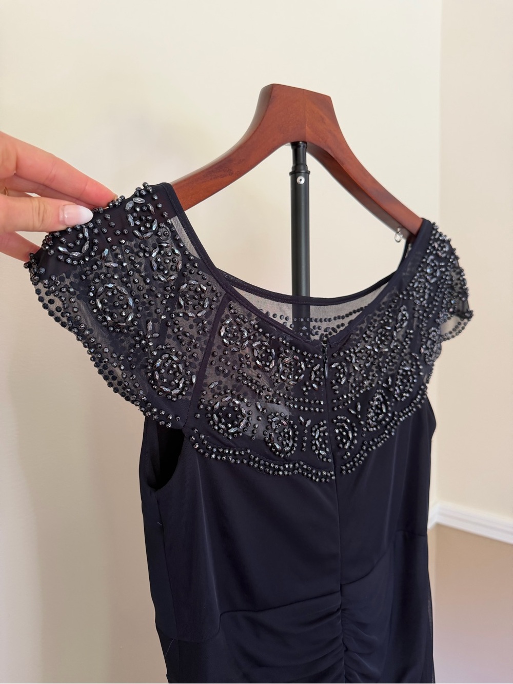 MSK navy One-Shoulder Beaded Evening Dress perfect for mother of bride/groom